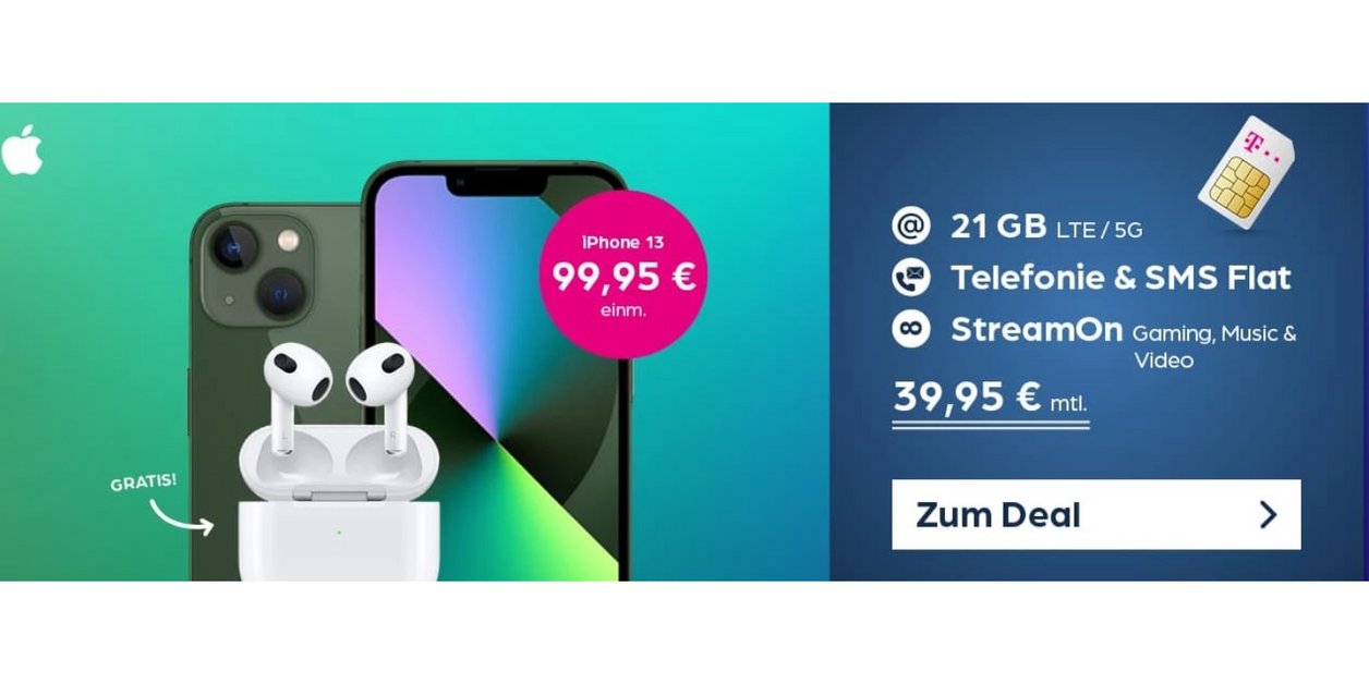 Iphone 13 Airpods 3 21 Gb Allnet Flat Von Der Deutschen Telekom Für